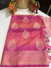 Bubblegum Pink Dual Shade Banaras Kora Saree with blouse